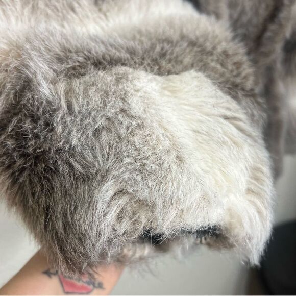 Vintage 80’s Faux Fur Coat Grey Cream White Pelted Jacket Mob Wife Size 14 - Picture 6 of 13